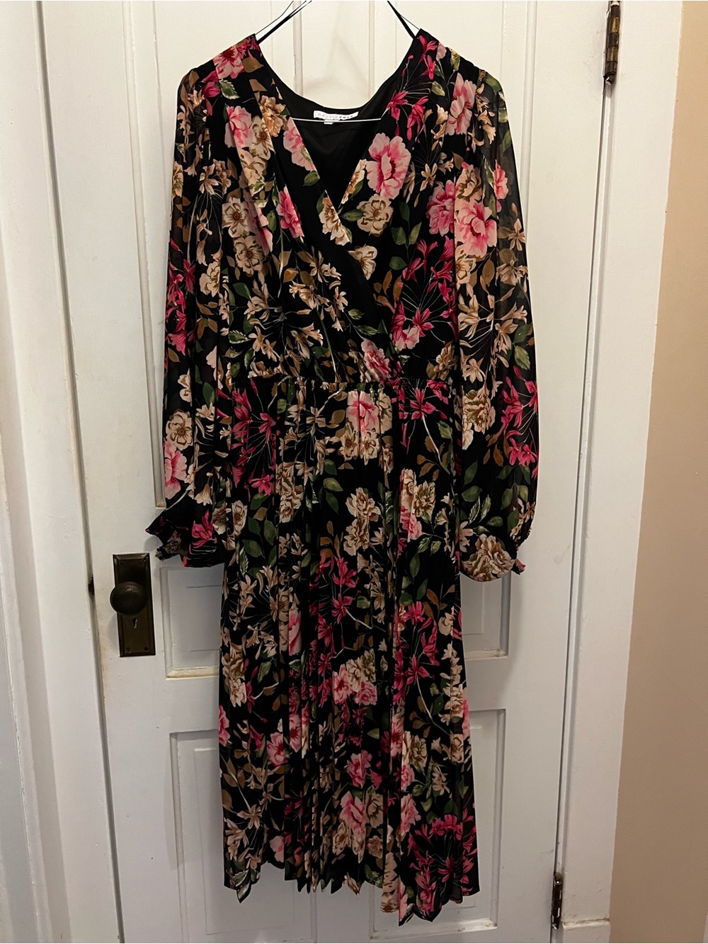 Baltic Born Black Floral Wrap Dress with Pink & Green Accents